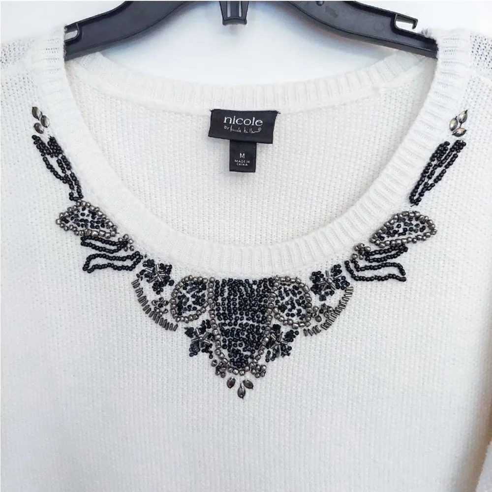 NICOLE Nicole Miller Embellished Beaded Sweater
